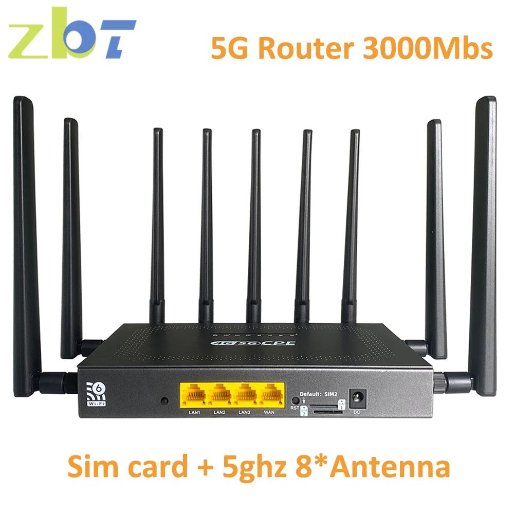 ZBT 5G , 3000Mbps  SIM ī, ⰡƮ LAN, 1000Mbs, 2.4GHz, 5Ghz,   8 ׳, 5G NSA + SA, 4x4 MIMO Ȩ ǽ